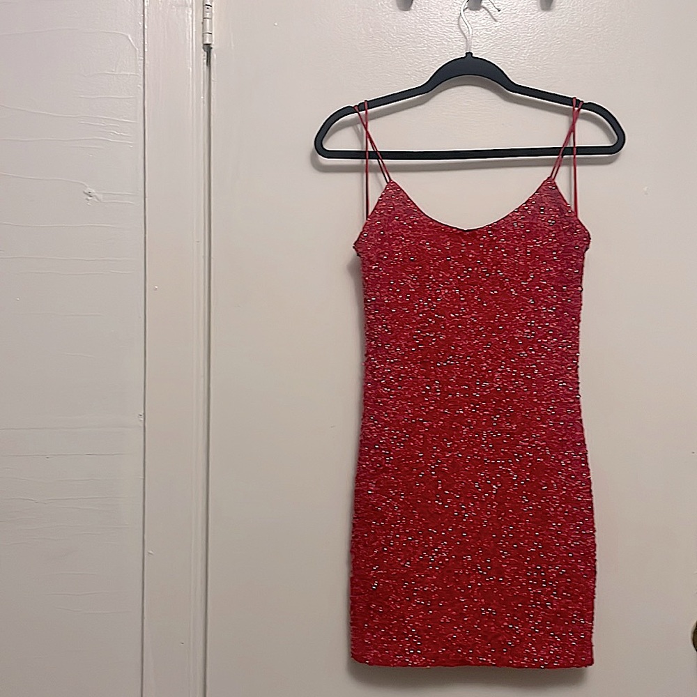 Alison & Olivia RED Sequence spaghetti strap dress